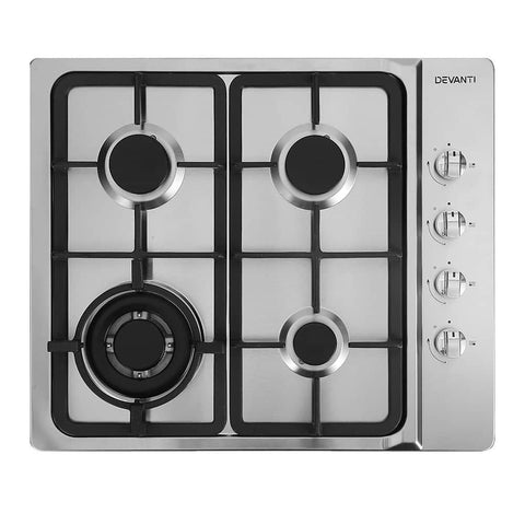 darrahopens Appliances > Kitchen Appliances Devanti Gas Cooktop 60cm Kitchen Stove 4 Burner Cook Top NG LPG Stainless Steel Silver