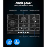darrahopens Appliances > Kitchen Appliances Devanti Gas Cooktop 90cm 5 Burner Stove Hob Cooker Kitchen NG LPG Black Glass
