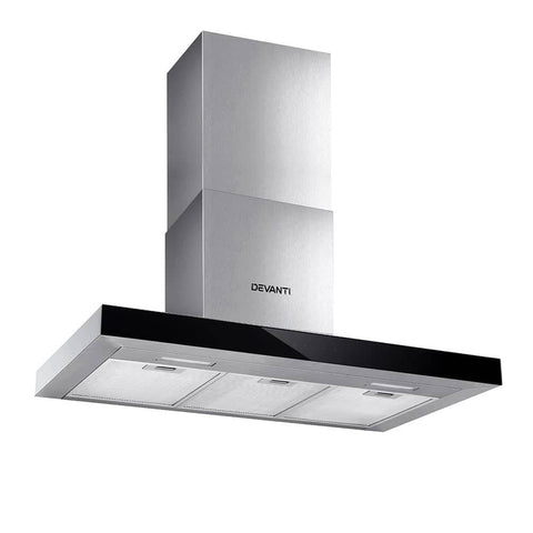 darrahopens Appliances > Kitchen Appliances Devanti Range Hood 900mm Rangehood 90cm Stainless Steel Glass Kitchen Canopy Black