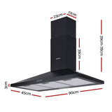 darrahopens Appliances > Kitchen Appliances Devanti Range Hood Rangehood 90cm 900mm Kitchen Canopy LED Light Wall Mount Black