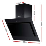 darrahopens Appliances > Kitchen Appliances DEVANTI Rangehood 900mm Black Angled Side Draft Range Hood Canopy Glass 90cm
