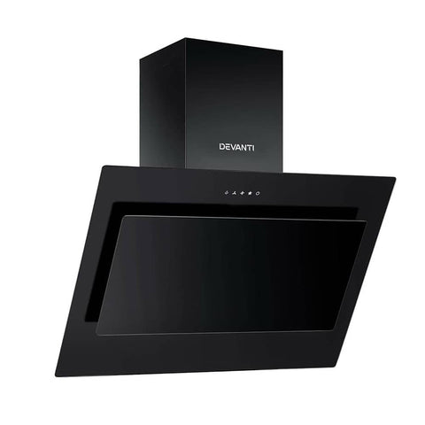 darrahopens Appliances > Kitchen Appliances DEVANTI Rangehood 900mm Black Angled Side Draft Range Hood Canopy Glass 90cm
