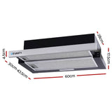 darrahopens Appliances > Kitchen Appliances Devanti Rangehood Range Hood Stainless Steel Slide Out Kitchen Canopy 60cm 600mm Black