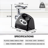 darrahopens Appliances > Kitchen Appliances EuroChef 2800W Electric Meat Grinder Mincer Sausage Filler Kibbe Maker Stuffer Kitchen