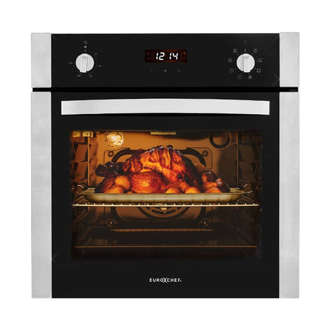 darrahopens Appliances > Kitchen Appliances EuroChef 60cm Stainless Built-in 70L Grill 8 Function Fan Forced Electric Wall Oven