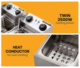darrahopens Appliances > Kitchen Appliances EuroChef Commercial Electric Deep Fryer Twin Frying Basket Chip Cooker Fry