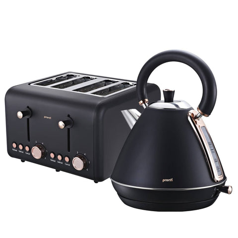 Darrahopens Appliances > Kitchen Appliances Pronti Rose Trim Collection Toaster & Kettle Bundle - Black