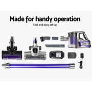 darrahopens Appliances > Vacuum Cleaners Devanti 150W Stick Handstick Handheld Cordless Vacuum Cleaner 2-Speed with Headlight Purple
