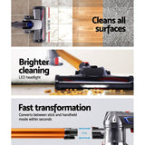darrahopens Appliances > Vacuum Cleaners Devanti Handheld Vacuum Cleaner Cordless Stick Handstick Car Vac Bagless 2-Speed LED Headlight Gold