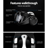 darrahopens Appliances > Vacuum Cleaners Devanti Vacuum Cleaner Bagless Cyclone Cyclonic Vac Home Office Car 2200W Black