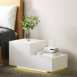 darrahopens Artiss Bedside Tables 2 Drawers Side Table RGB LED High Gloss Nightstand White