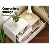 darrahopens Artiss Bedside Tables 2 Drawers Side Table RGB LED High Gloss Nightstand White