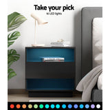 darrahopens Artiss Bedside Tables Side Table RGB LED Drawers Nightstand High Gloss Black