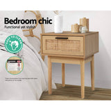 darrahopens Artiss Bedside Tables Table 1 Drawer Storage Cabinet Rattan Wood Nightstand