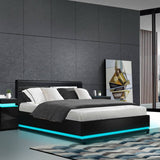 darrahopens Artiss Lumi LED Bed Frame PU Leather Gas Lift Storage - Black Double