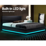 darrahopens Artiss Lumi LED Bed Frame PU Leather Gas Lift Storage - Black Double
