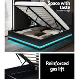 darrahopens Artiss Lumi LED Bed Frame PU Leather Gas Lift Storage - Black Double