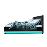 darrahopens Artiss Lumi LED Bed Frame PU Leather Gas Lift Storage - Black Double