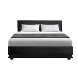 darrahopens Artiss Lumi LED Bed Frame PU Leather Gas Lift Storage - Black Double