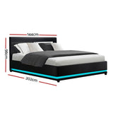 darrahopens Artiss Lumi LED Bed Frame PU Leather Gas Lift Storage - Black Double