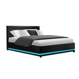 darrahopens Artiss Lumi LED Bed Frame PU Leather Gas Lift Storage - Black Double