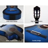 darrahopens Audio & Video > Musical Instrument & Accessories Alpha 34" Inch Guitar Classical Acoustic Cutaway Wooden Ideal Kids Gift Children 1/2 Size Blue with Capo Tuner