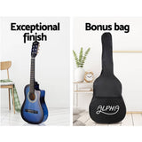darrahopens Audio & Video > Musical Instrument & Accessories Alpha 34" Inch Guitar Classical Acoustic Cutaway Wooden Ideal Kids Gift Children 1/2 Size Blue with Capo Tuner