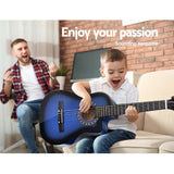 darrahopens Audio & Video > Musical Instrument & Accessories Alpha 34" Inch Guitar Classical Acoustic Cutaway Wooden Ideal Kids Gift Children 1/2 Size Blue with Capo Tuner