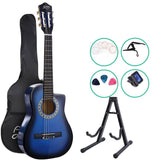 darrahopens Audio & Video > Musical Instrument & Accessories Alpha 34" Inch Guitar Classical Acoustic Cutaway Wooden Ideal Kids Gift Children 1/2 Size Blue with Capo Tuner