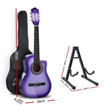 darrahopens Audio & Video > Musical Instrument & Accessories Alpha 34" Inch Guitar Classical Acoustic Cutaway Wooden Ideal Kids Gift Children 1/2 Size Purple with Capo Tuner