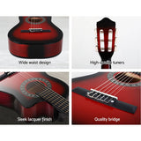 darrahopens Audio & Video > Musical Instrument & Accessories Alpha 34" Inch Guitar Classical Acoustic Cutaway Wooden Ideal Kids Gift Children 1/2 Size Red with Capo Tuner