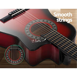 darrahopens Audio & Video > Musical Instrument & Accessories Alpha 34" Inch Guitar Classical Acoustic Cutaway Wooden Ideal Kids Gift Children 1/2 Size Red with Capo Tuner