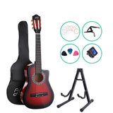 darrahopens Audio & Video > Musical Instrument & Accessories Alpha 34" Inch Guitar Classical Acoustic Cutaway Wooden Ideal Kids Gift Children 1/2 Size Red with Capo Tuner