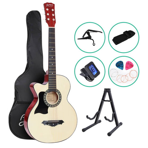 darrahopens Audio & Video > Musical Instrument & Accessories ALPHA 38 Inch Wooden Acoustic Guitar Left handed with Accessories set Natural Wood