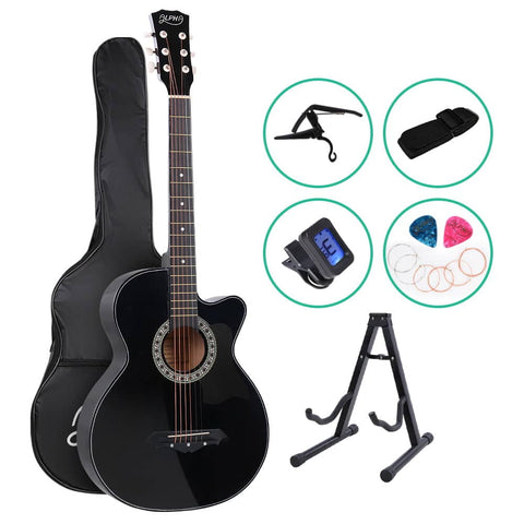 darrahopens Audio & Video > Musical Instrument & Accessories ALPHA 38 Inch Wooden Acoustic Guitar with Accessories set Black