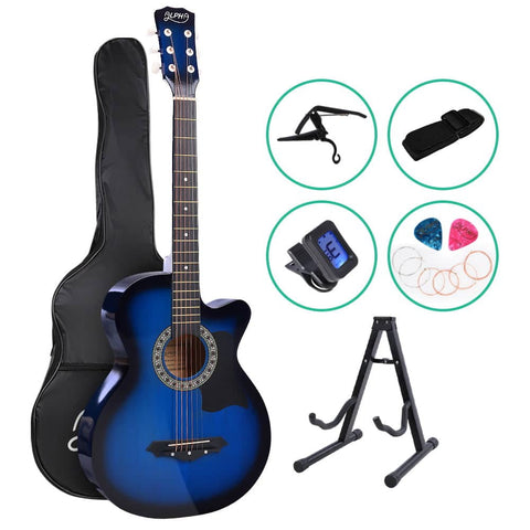 darrahopens Audio & Video > Musical Instrument & Accessories ALPHA 38 Inch Wooden Acoustic Guitar with Accessories set Blue