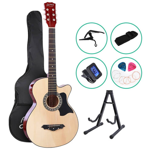 darrahopens Audio & Video > Musical Instrument & Accessories ALPHA 38 Inch Wooden Acoustic Guitar with Accessories set Natural Wood