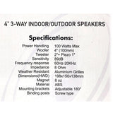 darrahopens Audio & Video > Speakers New Audioline Indoor Outdoor Speaker Pair 3-Way 4\" Bookshelf Wall / Ceiling Mount