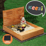 Darrahopens Auto Accessories > Auto Accessories Others Keezi Kids Sandpit Wooden Sandbox Sand Pit with Cover Funnel Outdoor Toys 120cm