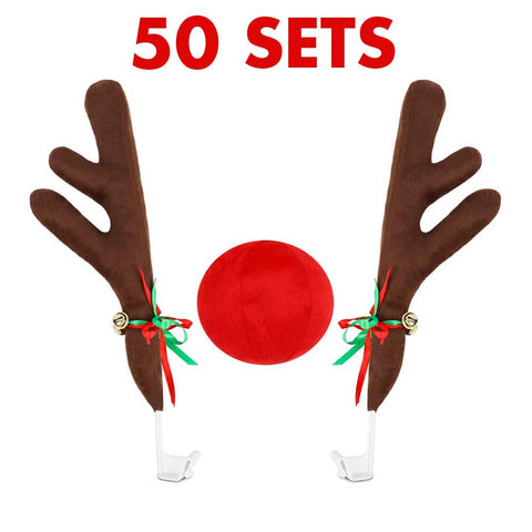Darrahopens Auto Accessories > Auto Accessories Others Reindeer Car Antlers and Nose Decoration Set Xmas Jingle Bells 50 sets