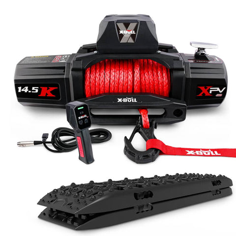 Darrahopens Auto Accessories > Winches X-BULL 14500LBS Electric Winch 12V synthetic rope with Recovery Tracks Gen3.0 Black