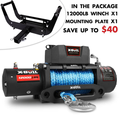 Darrahopens Auto Accessories > Winches X-BULL 4x4 Electric Winch 12V 12000LBS synthetic rope 4WD Car with winch mounting plate