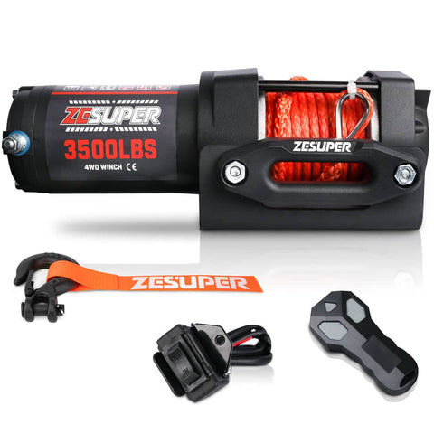 Darrahopens Auto Accessories > Winches ZESUPER 12V Winch 3500LBS Electric Winch ATV Winch Synthetic Rope Trailer BOAT