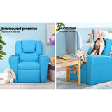 darrahopens Baby & Kids > Kid's Furniture Keezi Kids Recliner Chair Blue PU Leather Sofa Lounge Couch Children Armchair