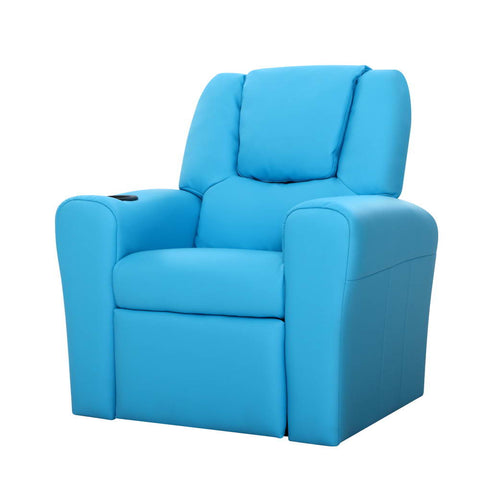 darrahopens Baby & Kids > Kid's Furniture Keezi Kids Recliner Chair Blue PU Leather Sofa Lounge Couch Children Armchair