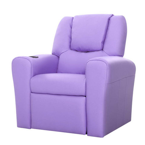 darrahopens Baby & Kids > Kid's Furniture Keezi Kids Recliner Chair Purple PU Leather Sofa Lounge Couch Children Armchair