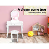 darrahopens Baby & Kids > Kid's Furniture Keezi White Kids Vanity Dressing Table Stool Set Mirror Princess Children Makeup