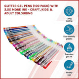 darrahopens Baby & Kids > Toys Glitter Gel Pens (100 pack) with 2.5X More Ink - Craft, Kids & Adult Colouring