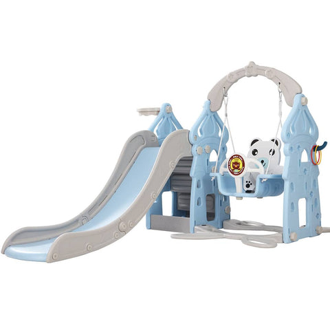 Darrahopens Baby & Kids > Toys Keezi Kids 170cm Slide and Swing Set Playground Basketball Hoop Ring Outdoor Toys Blue
