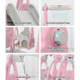 darrahopens Baby & Kids > Toys Keezi Kids Slide 170cm Extra Long Swing Basketball Hoop Toddlers PlaySet Pink